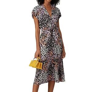 Veronica Beard Amani Pastel Watercolor Leopard Silk Blend Blouson Midi Dress